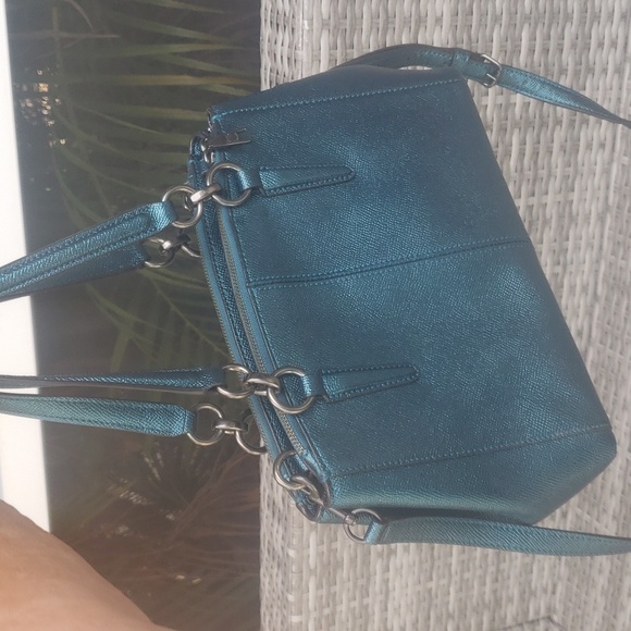 ❤COACH Metallic Teal Crossbody Bag EUC - Picture 2 of 12